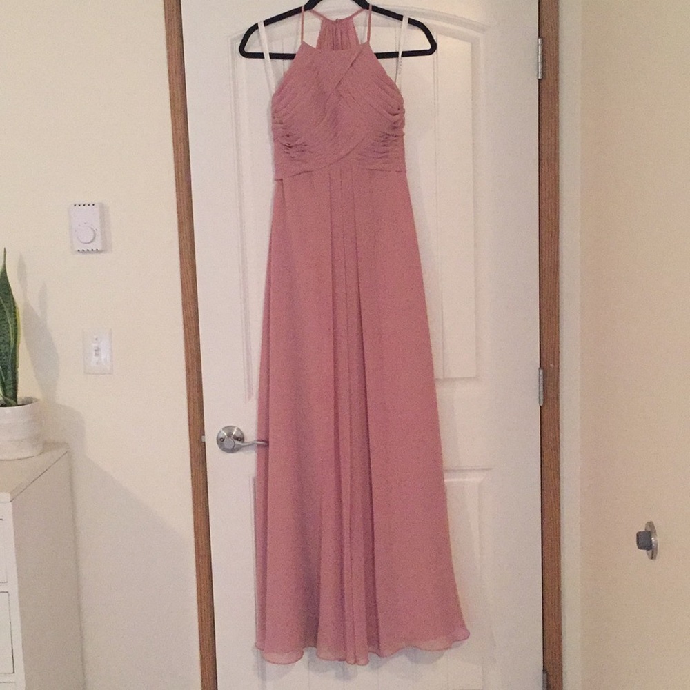 Azazie Blush floor Length Halter Bridesmaids Dress